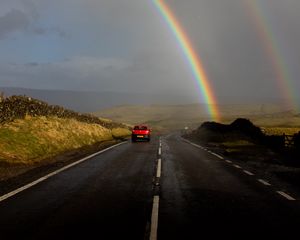 Preview wallpaper road, cars, rainbow, distance, london