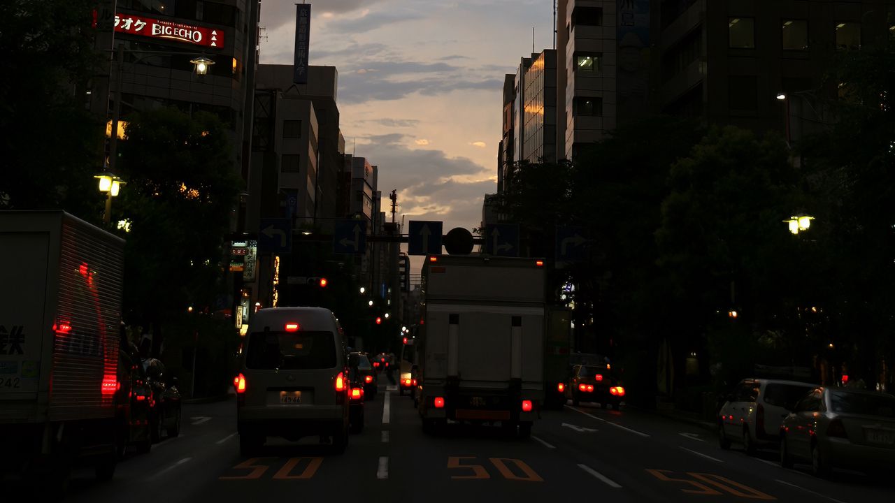 Wallpaper road, cars, street, lights, evening