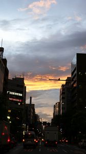 Preview wallpaper road, cars, street, lights, evening