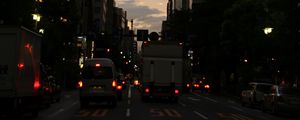 Preview wallpaper road, cars, street, lights, evening