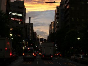 Preview wallpaper road, cars, street, lights, evening