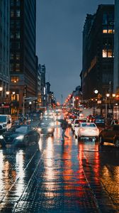 Preview wallpaper road, cars, street, city, rain
