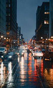 Preview wallpaper road, cars, street, city, rain
