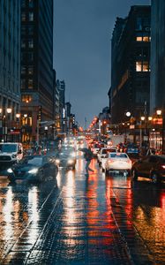 Preview wallpaper road, cars, street, city, rain