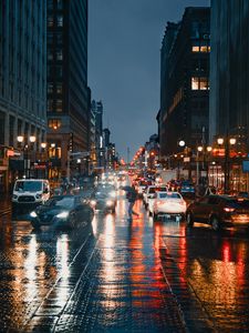 Preview wallpaper road, cars, street, city, rain