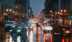 Preview wallpaper road, cars, street, city, rain