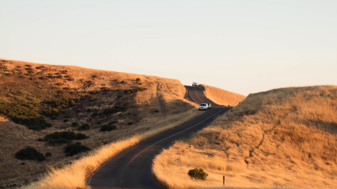 Wallpaper road, cars, winding, hill