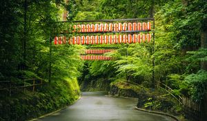 Preview wallpaper road, chinese lanterns, trees, landscape, nature