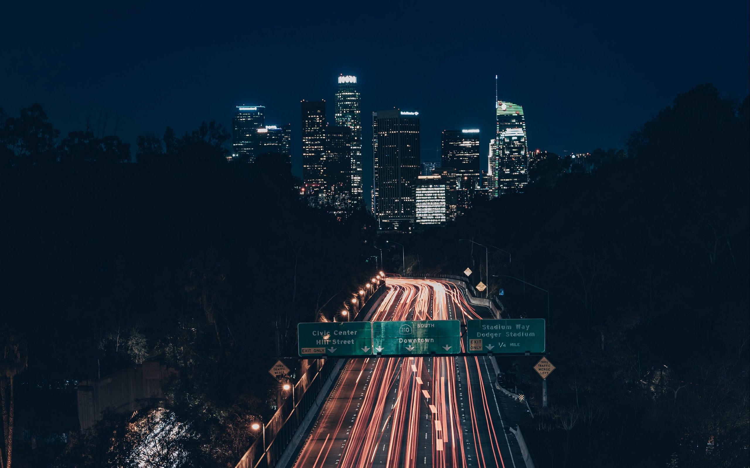 Download wallpaper 2560x1600 road, city, aerial view, night, long ...