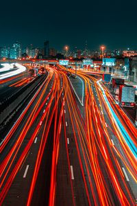 Preview wallpaper road, city, aerial view, lights, long exposure