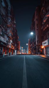 Preview wallpaper road, city, buildings, street, night