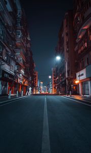 Preview wallpaper road, city, buildings, street, night
