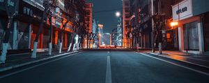 Preview wallpaper road, city, buildings, street, night