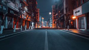 Preview wallpaper road, city, buildings, street, night