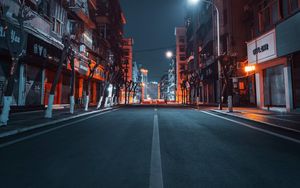 Preview wallpaper road, city, buildings, street, night