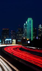 Preview wallpaper road, city, lights, long exposure, night, dark