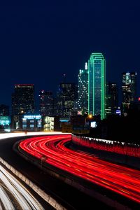 Preview wallpaper road, city, lights, long exposure, night, dark