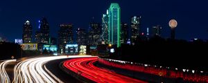 Preview wallpaper road, city, lights, long exposure, night, dark