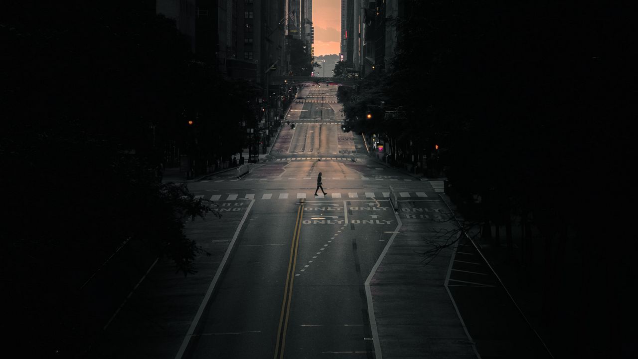 Wallpaper road, city, man, alone, empty