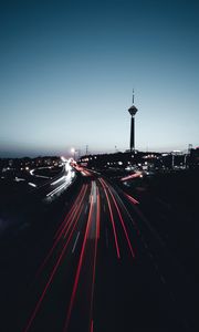 Preview wallpaper road, city, night, lights, long exposure