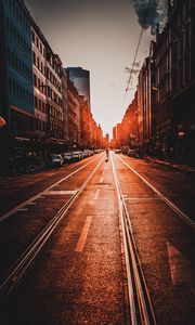 Preview wallpaper road, city, sunset, marking