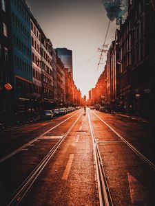 Preview wallpaper road, city, sunset, marking