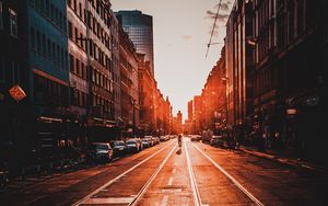 Preview wallpaper road, city, sunset, marking