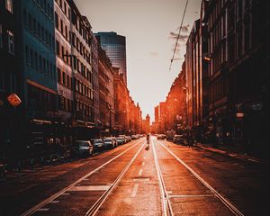 Preview wallpaper road, city, sunset, marking