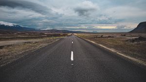 Preview wallpaper road, clouds, hills, nature
