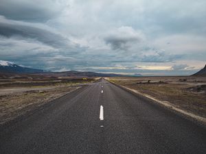 Preview wallpaper road, clouds, hills, nature