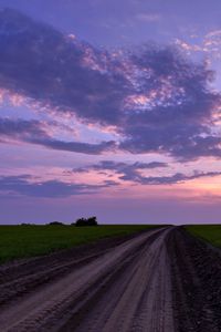Preview wallpaper road, country, field, evening, clouds, horizon
