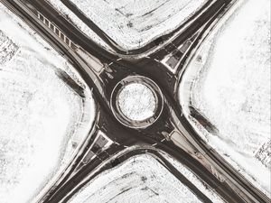 Preview wallpaper road, crossroads, snow, winter, white, aerial view