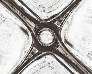 Preview wallpaper road, crossroads, snow, winter, white, aerial view