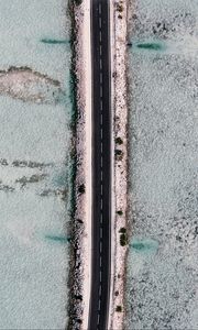 Preview wallpaper road, dam, aerial view, ice, frozen