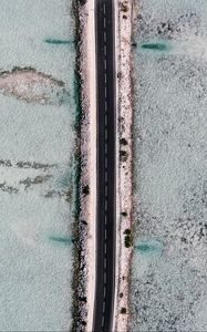 Preview wallpaper road, dam, aerial view, ice, frozen