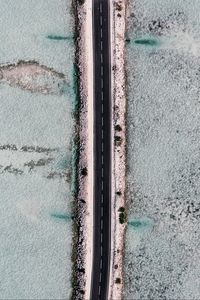 Preview wallpaper road, dam, aerial view, ice, frozen