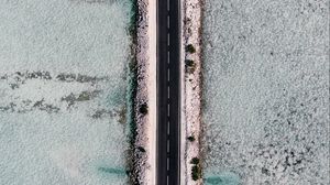 Preview wallpaper road, dam, aerial view, ice, frozen