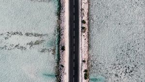 Preview wallpaper road, dam, aerial view, ice, frozen