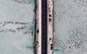 Preview wallpaper road, dam, aerial view, ice, frozen