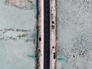 Preview wallpaper road, dam, aerial view, ice, frozen