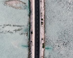 Preview wallpaper road, dam, aerial view, ice, frozen