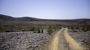 Preview wallpaper road, desert, bushes, hills