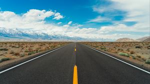 Preview wallpaper road, desert, mountains, horizon, asphalt, distance