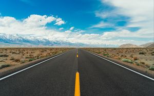 Preview wallpaper road, desert, mountains, horizon, asphalt, distance