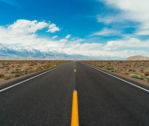 Preview wallpaper road, desert, mountains, horizon, asphalt, distance