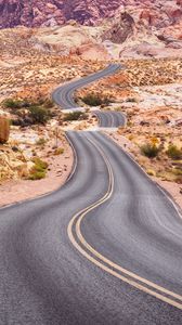 Preview wallpaper road, desert, rocks, asphalt, winding