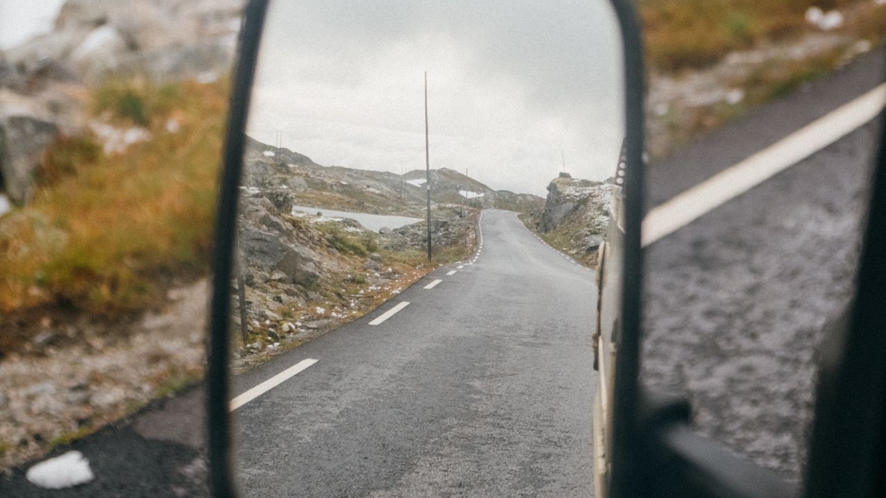 Wallpaper road, distance, mirror, car, reflection