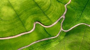 Preview wallpaper road, field, aerial view, relief, green