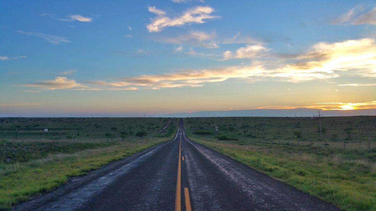 Wallpaper road, field, clouds, twilight, landscape