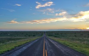 Preview wallpaper road, field, clouds, twilight, landscape